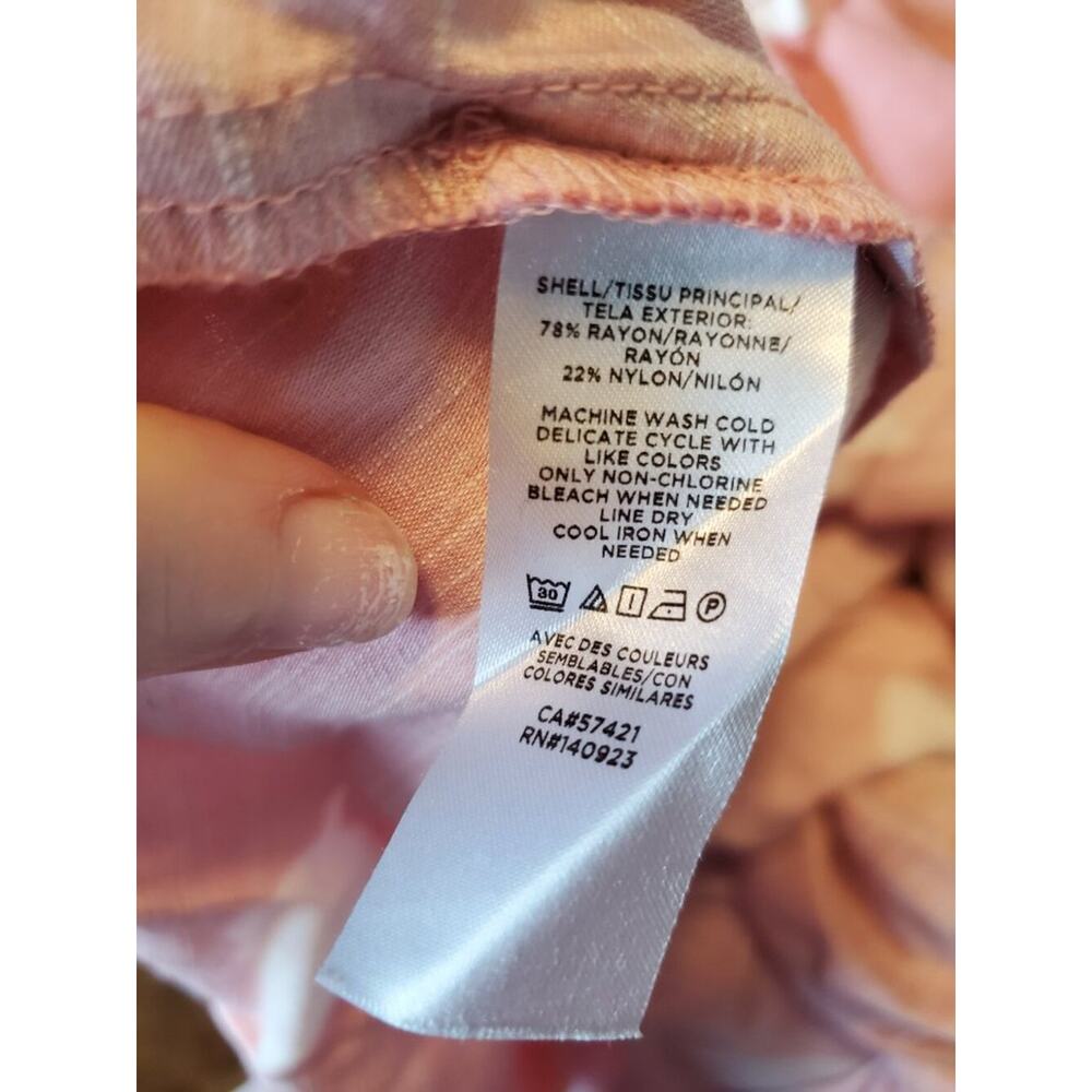 Loft Pink White Patterned Square Neck Babydoll Mini Dress Women's Size Large - Picture 4 of 9